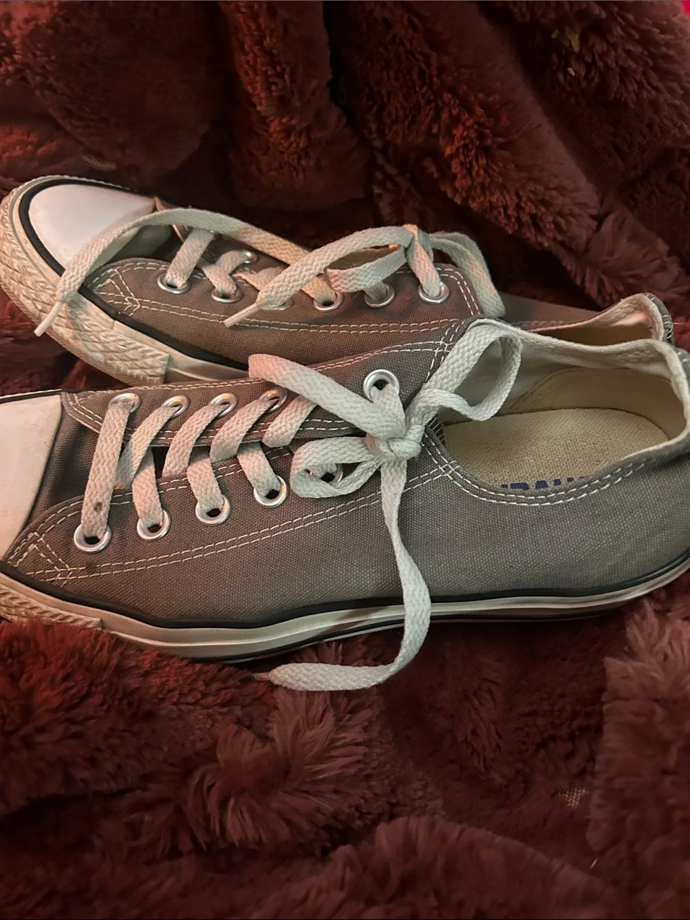 Converse Gray Canvas Low Top Sneakers with White Toecaps - Picture 5 of 10